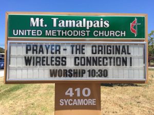 Sign Text: Prayer - the original wireless connection! Worship 10:30am