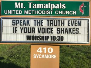 Sign Text: Speak the truth even if your voice shakes. Worship 10:30am
